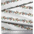 thumbnail image 2 of Soimoi White Cotton Cambric Fabric Pine Leaves & Floral Stripe Printed Craft Fabric by The Yard 42 Inch Wide, 2 of 3