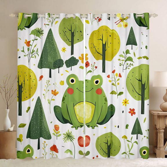 Castle Fairy Kids Children Kawaii Flower Frog Blackout Curtains Set of 2 (52x84 Each),Green Red Window Curtains,Cartoon Animal Curtains and Drapes,Breathable Home Decor
