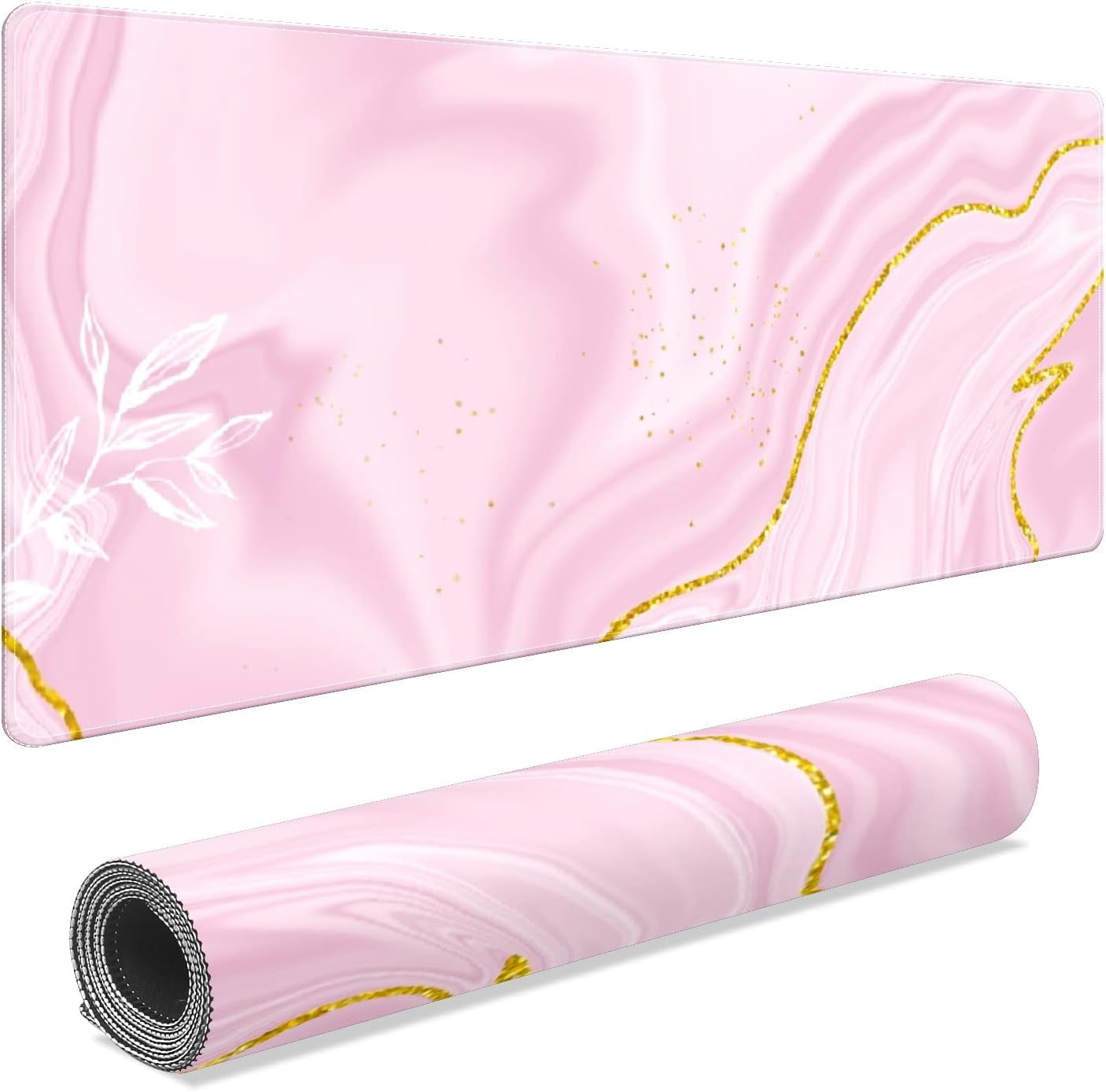 Pink Marble Gold Desk Mat, Desk Accessory, Cute Workspace, Trendy Workspace, Trendy, 35.4x15.7in Large Gaming Mouse Pad, Cute Desk Topper, Pretty Desk Pad