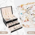 thumbnail image 5 of HTSQYL Jewelry Boxes for Women Girls, Jewelry Organizer Box, 3 Layers Jewelry Storage Organizer for Earring, Ring, Necklace, Bracelets (Black), 5 of 8