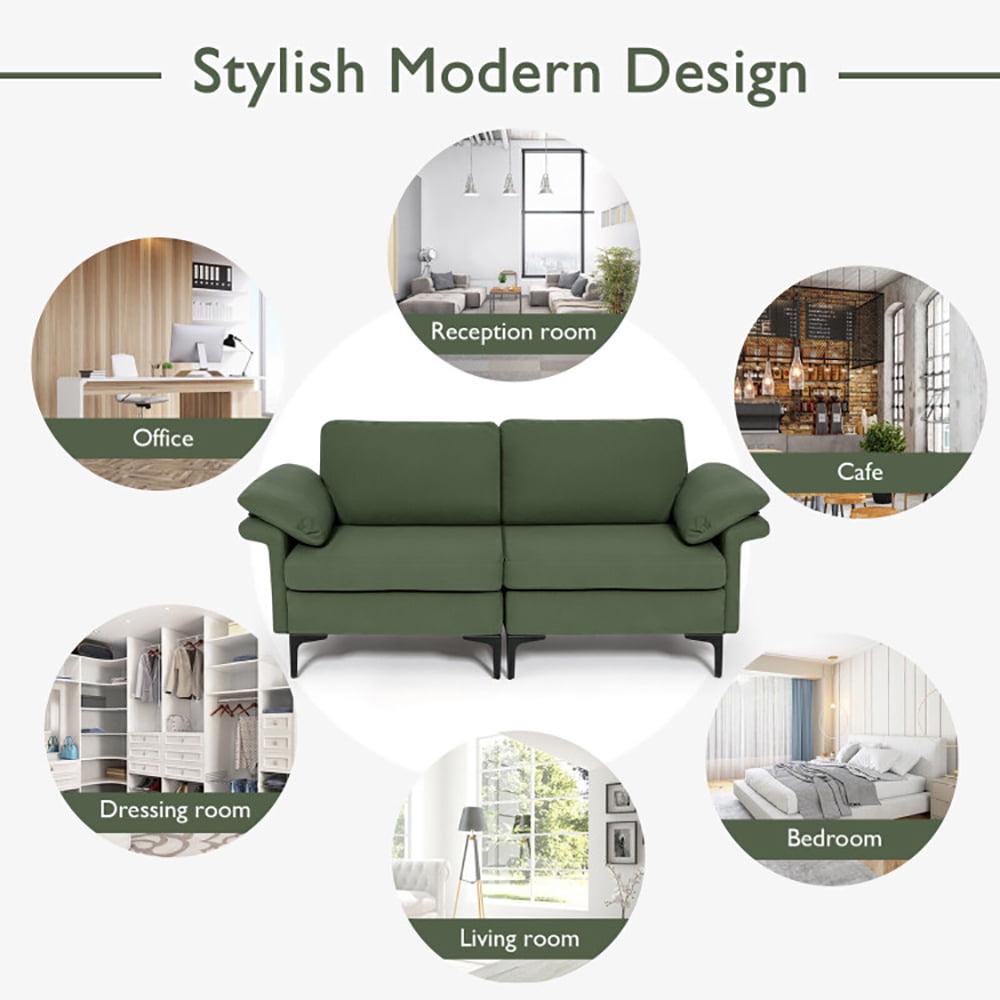 Finihen Loveseat Sofa, Modern Fabric Loveseat Sofa for with Metal Legs and Armrest Pillows, for Living Room, Bedroom, Army Green Finihen Loveseat Sofa, Modern Fabric Loveseat Sofa for with Metal Legs and Armrest Pillows, for Living Room, Bedroom, Army Green