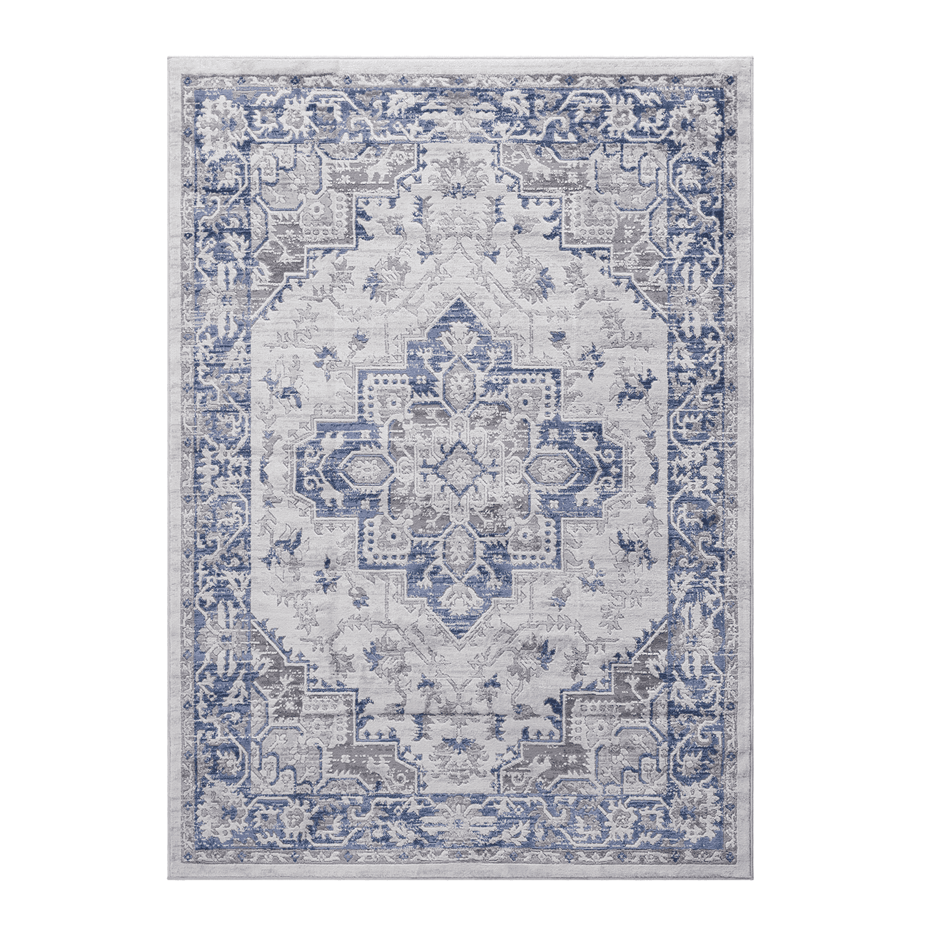 8x10 Blue Grey Oriental Area Rug Machine-Woven Non-Shedding Stain Resistant Kid Pet Friendly Medium Pile Cotton Backing Indoor Rug for Living Room Bedroom Dining Room Entryway Office
