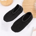 thumbnail image 2 of CXHEGBEJ 1Pair Autumn Winter Padded Thickened Floor Sock For Ladies Plain Color Elastic Cuff Adult Slipper Socks Warm Soft Fleece Gripper Slipper Black, 2 of 8