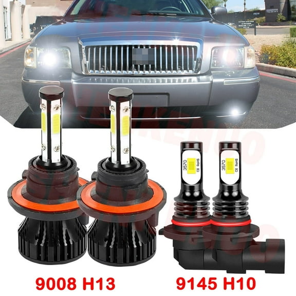H13 9008 High&Low Beam for Mercury Grand Marquis 2006 2007 2008 2009 2010 2011 LED Headlights 9145 Fog Lights 4pcs