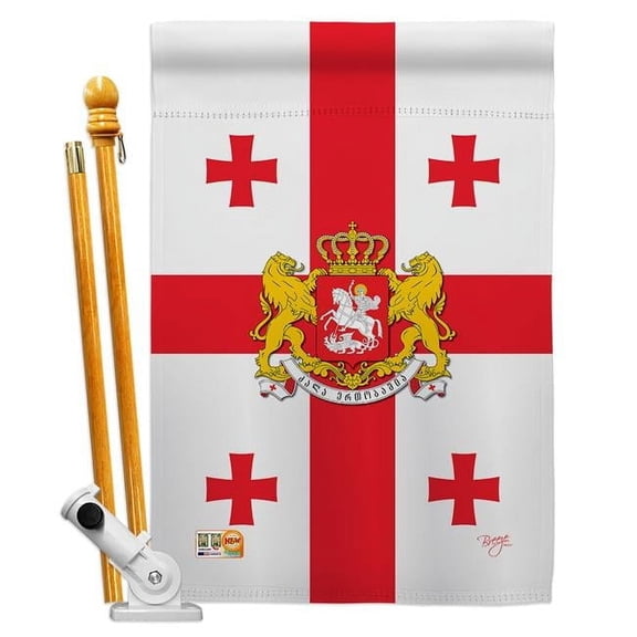 Breeze Decor BD-CY-HS-108212-IP-BO-D-US14-BD 28 x 40 in. Georgia Republic Flags of the World Nationality Impressions Decorative Vertical Double Sided House Flag Set with Pole Bracket & Hardware