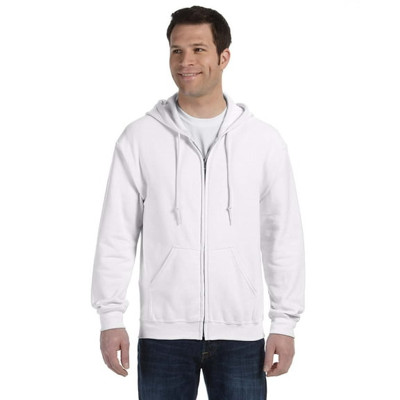 JustBlanks Adult Full Zip Hooded Sweatshirt Metal Zipper Overlapped Fabric, White, L