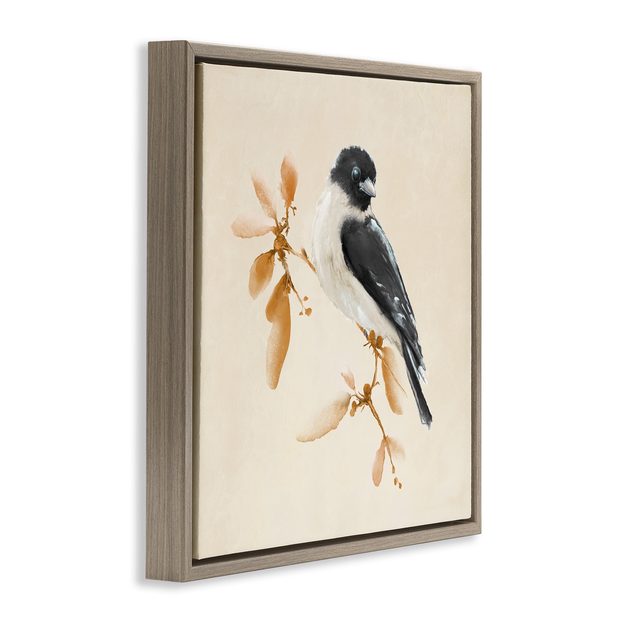 Stupell Industries Subtle Watercolor Chickadee Brown Framed Floater Canvas Wall Art, design by Diannart