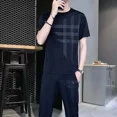 thumbnail image 2 of Conjuntos de ropa para hombre, pantalones de jogging, camiseta 5xl, chándal de gimnasio para hombre, parte superior lisa, trajes deportivos negros, algodón, estilo coreano básico, XL, 2 of 5