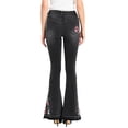 thumbnail image 2 of Womens Floral Daisy Embroidered Mid Rise Bell Bottom Flare Frayed Hem Jeans, 2 of 5