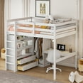 thumbnail image 3 of Full Size Loft Bed with Wardrobe & Desk, Wooden Loft Bed with Built-in Storage Shelves, 2 Drawers, Full Guardrail, Space Saving Bedroom Furniture,White, 3 of 9