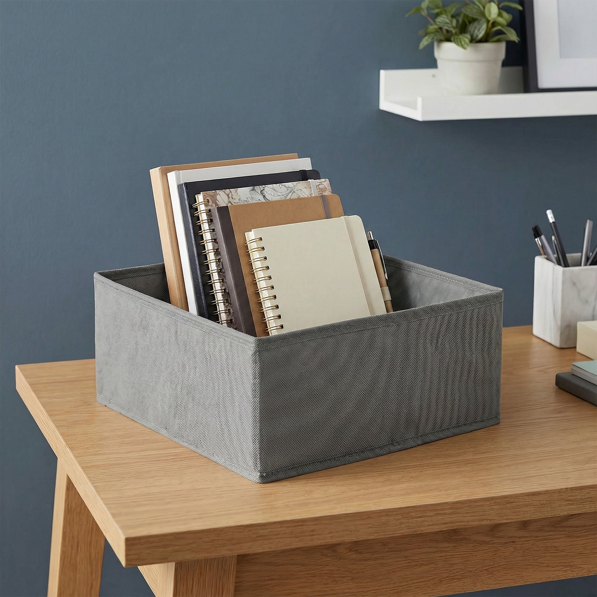 Unique Bargains Collapsible Storage Bin with Zipper for Shelves Closet Light Gray 6PCS