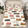thumbnail image 2 of Feelyou Vintage Cartoon Train Bed Sheets, Steam Engine Vehicle King Sheets, Teens Kids Boys Girls Sheet Set, Microfiber Bedroom Decor, 4-Piece, 2 of 7