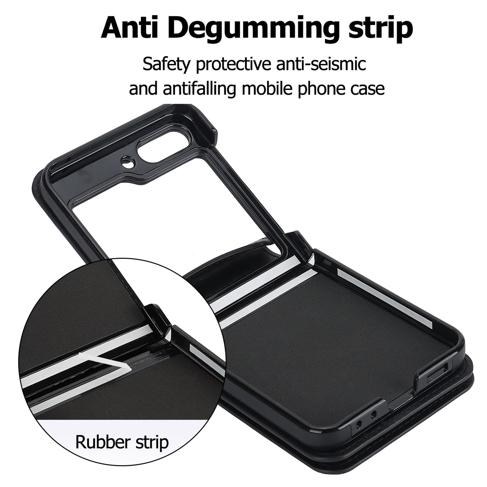 Decase for Samsung Galaxy Z Flip 5 Luxury Zipper Wallet Phone Case, Multi-Function Kickstand Card Holder Adjustable Fashion Flip Cover Case with Crossbody Strap for Samsung Z Flip 5 5G,Black