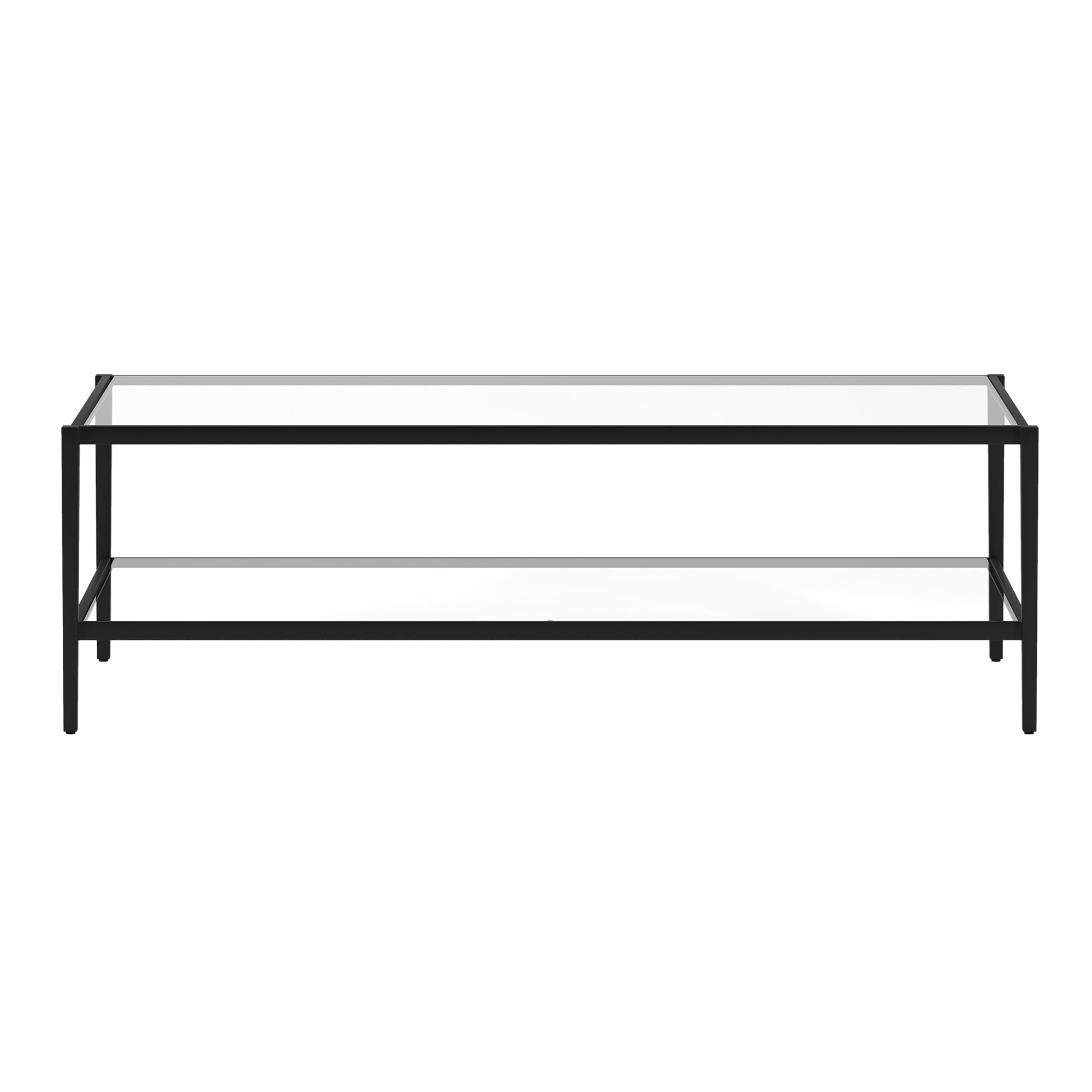 Evelyn&Zoe Hera 54" Wide Rectangular Coffee Table with Glass Shelf, Blackened Bronze
