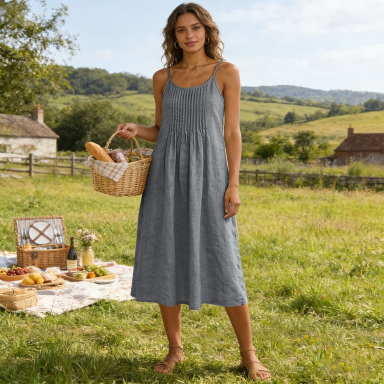 denim cotton dress for women Indigo Fit and Flare Sleeveless 64