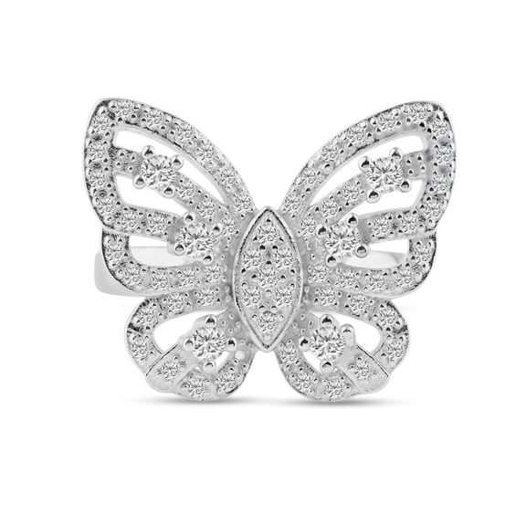 Sterling Silver 925 Rhodium Plated Pave Set Butterfly Animal Ring White Cubic Zirconia Female Size 6
