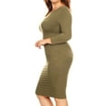 thumbnail image 2 of Women's 3/4 Sleeve Midi Bodycon Dress (Olive, 2X-Large), 2 of 2