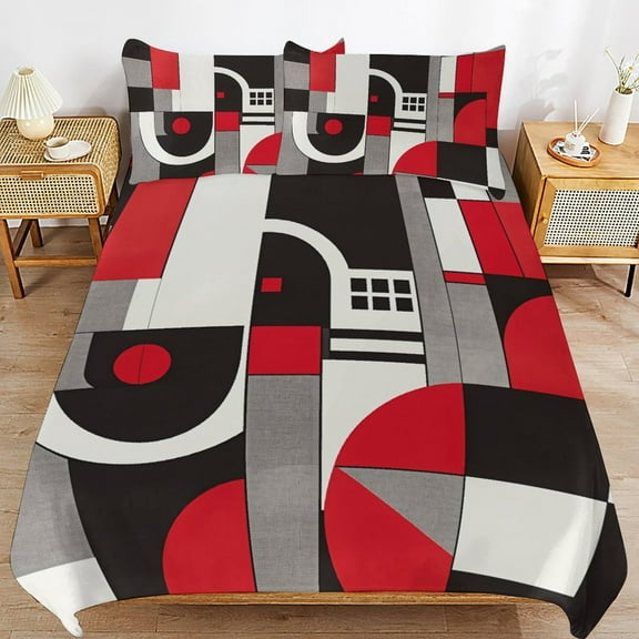 Geometric Circle Stripe Duvet Cover 3pcs Set Themed Multicolor Polyester Bedding Set for Bedroom Decoration Full