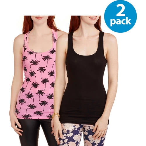 No Boundaries Juniors' Graphic Racerback Ribbed Tank 2 Pack