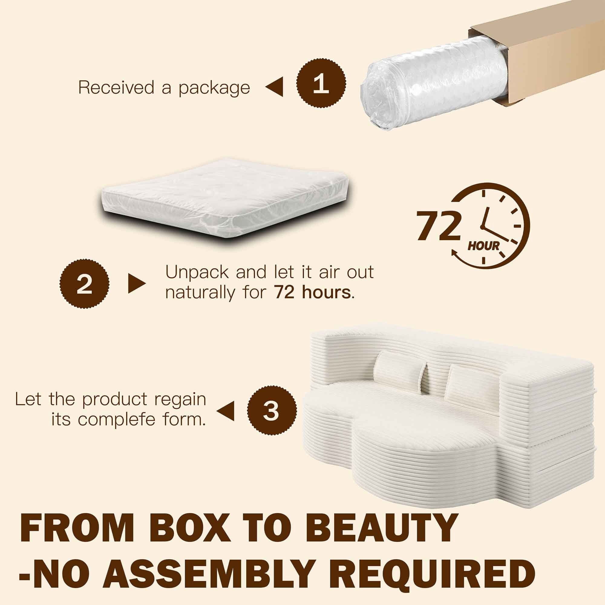Lunale Full Size Convertible Sofa Bed, Boneless Cloud Couch, Folding Floor Sleeper Sofa for Living Room, Beige Corduroy