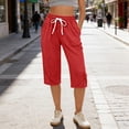 thumbnail image 5 of MLQIDK Pedal Pushers for Women Capri Pants Knee Length Trendy Summer High Waisted Cropped Pants Dressy Casual Crop Capris with Pockets Red M, 5 of 5
