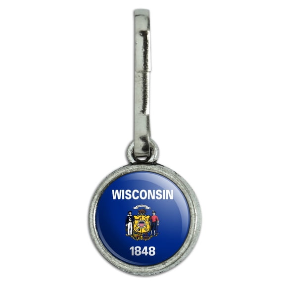 Wisconsin State Flag Antiqued Charm Clothes Purse Suitcase Backpack Zipper Pull Aid