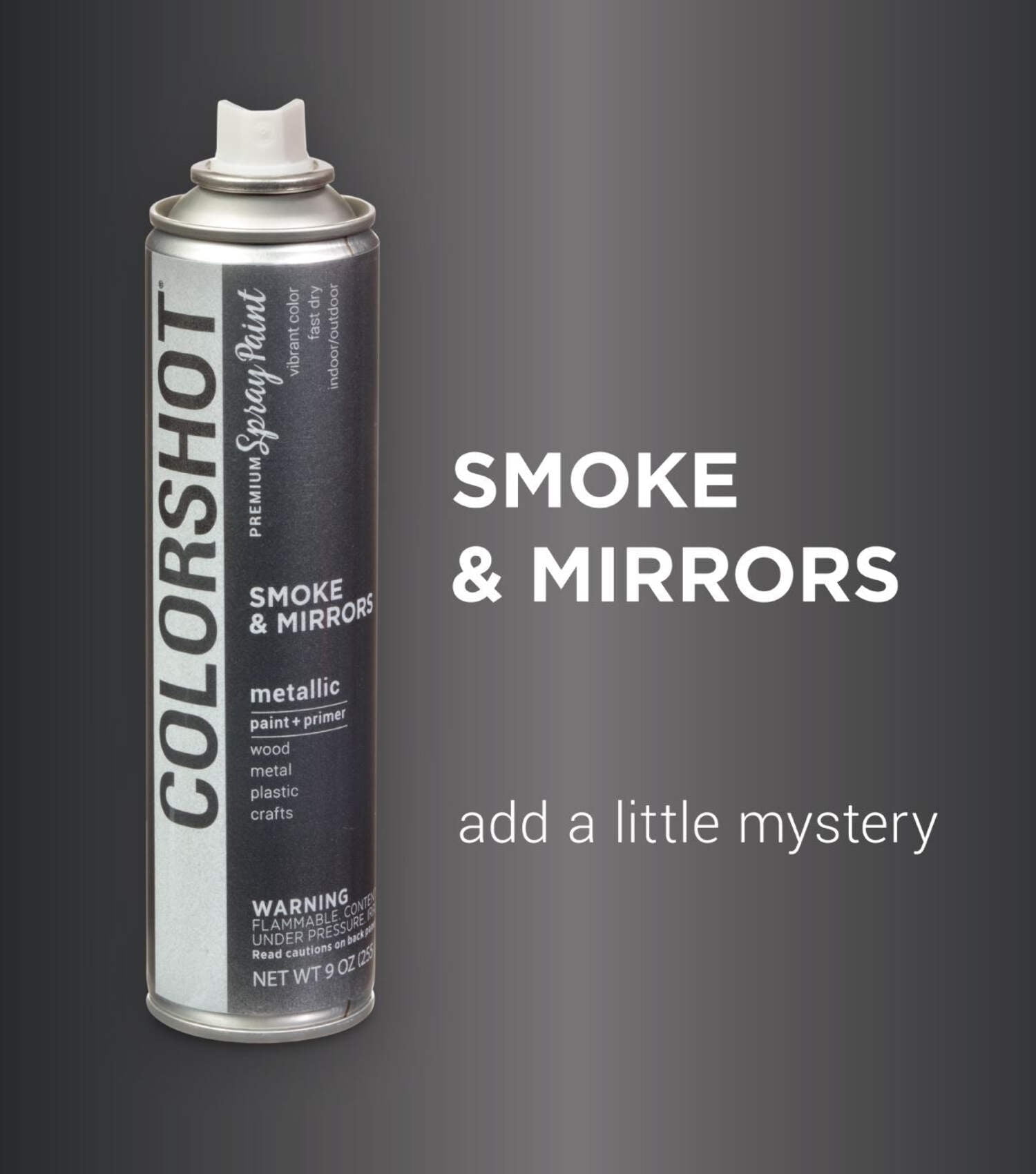 COLORSHOT Metallic Spray Paint, Smoke & Mirrors (Dark Silver) 9 oz. 4 Pack, Fast-Drying Acrylic Paint, Indoor & Outdoor Use