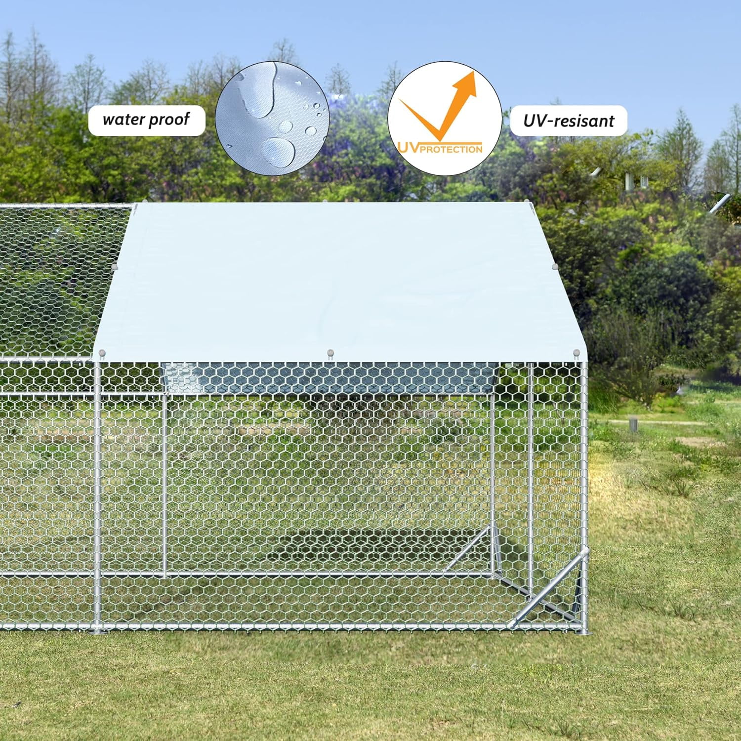 DreamCurship Large Metal Chicken Coop, Outdoor Walking Poultry Cage, Chicken Runs Hen House Rabbits Habitat Cage with Waterproof and Anti-UV Cover for Yard Outdoor Farm