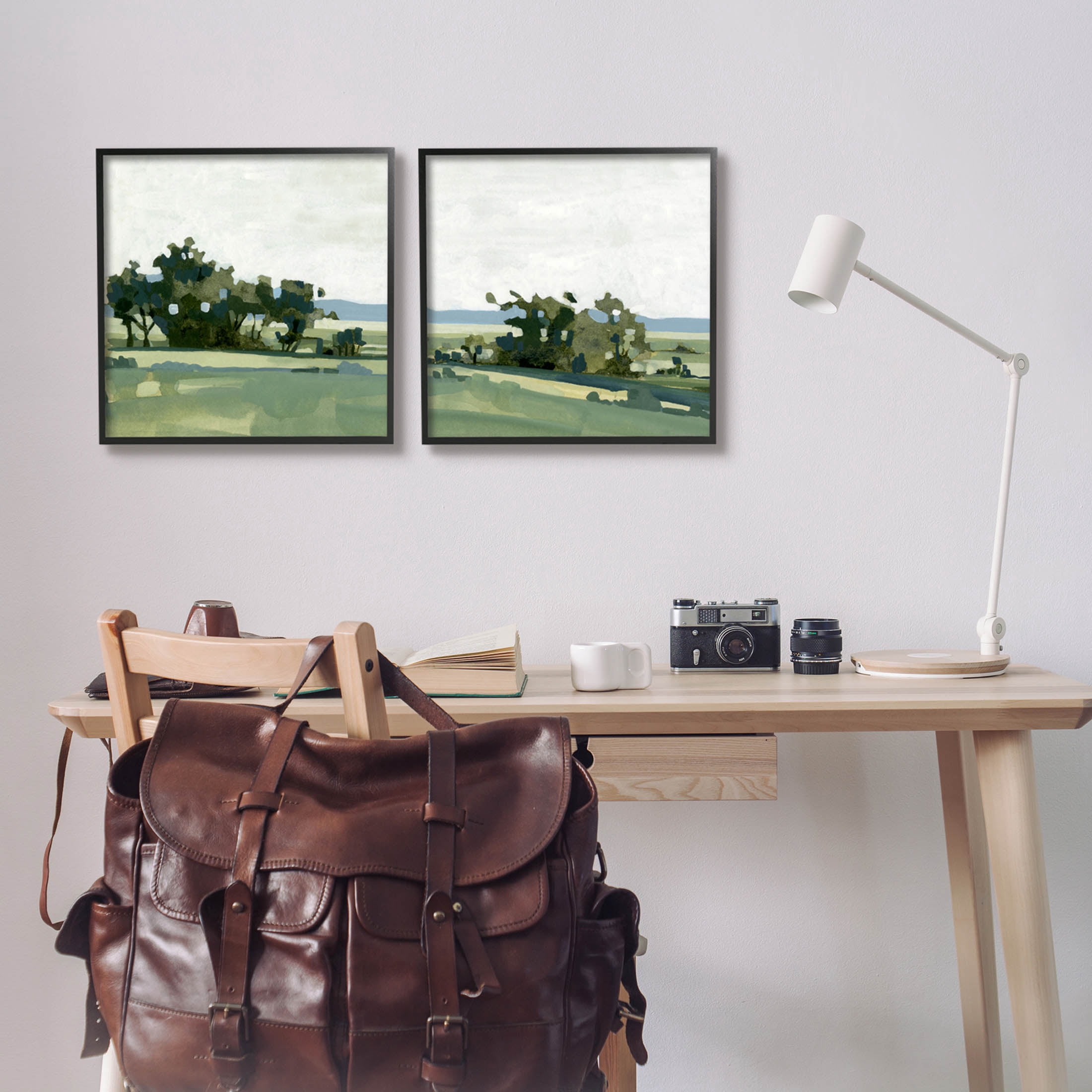 Countryside Grassland Nature Landscape Landscape Painting Black Framed Art Print Wall Art, Set of 2