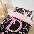 thumbnail image 2 of Manfei Ribbon Bow Knot D Personalized Initial Queen Duvet Cover Set,Black Pink Bow Tie Bedding,3 Pieces,No Comforter,Pink Reversible,Ultra Soft Home Decor, 2 of 6
