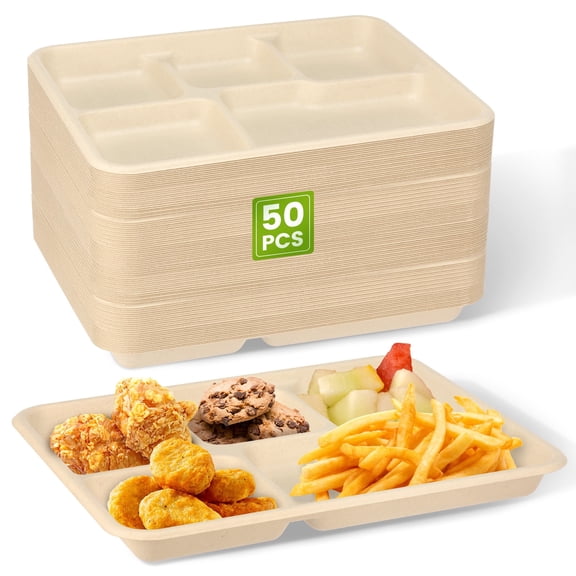 Xdziklosj 100% Compostable 5 Compartment Paper Plates, 10 Inch Heavy Duty Biodegradable Food Trays Eco-Friendly for Party Picnic
