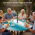 thumbnail image 2 of Round Outdoor Tablecloth with Umbrella Hole and Zipper, Teal White Ombre Fitted Table Cover with Elastic Edge for 45-54 Inch, Modern Abstract Art Farmhouse Gradient Waterproof Patio Tablecoths, 2 of 9