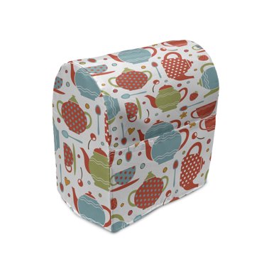 Tea Party Stand Mixer Cover, Colorful Tea Party Illustration with Pots Cups Spoons on Colorful Dotted Pattern, Kitchen Appliance Organizer Bag Cover with Pockets, 5 Quarts, Multicolor, by Ambesonne