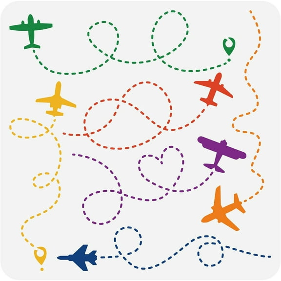 Reusable Plastic Stencils Plane Airplane Flight Stencils Painting Template for DIY Walls Art Scrapbook Crafts Furniture 12x12" DIY