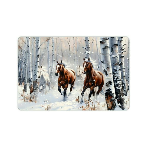 FCXZI Environmentally Friendly Horses Snowy Forest Bath Mat 24x16in