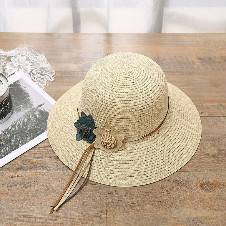 PIKADINGNIS New Women Sun Hats for Wide Brim Straw Beach Side Cap