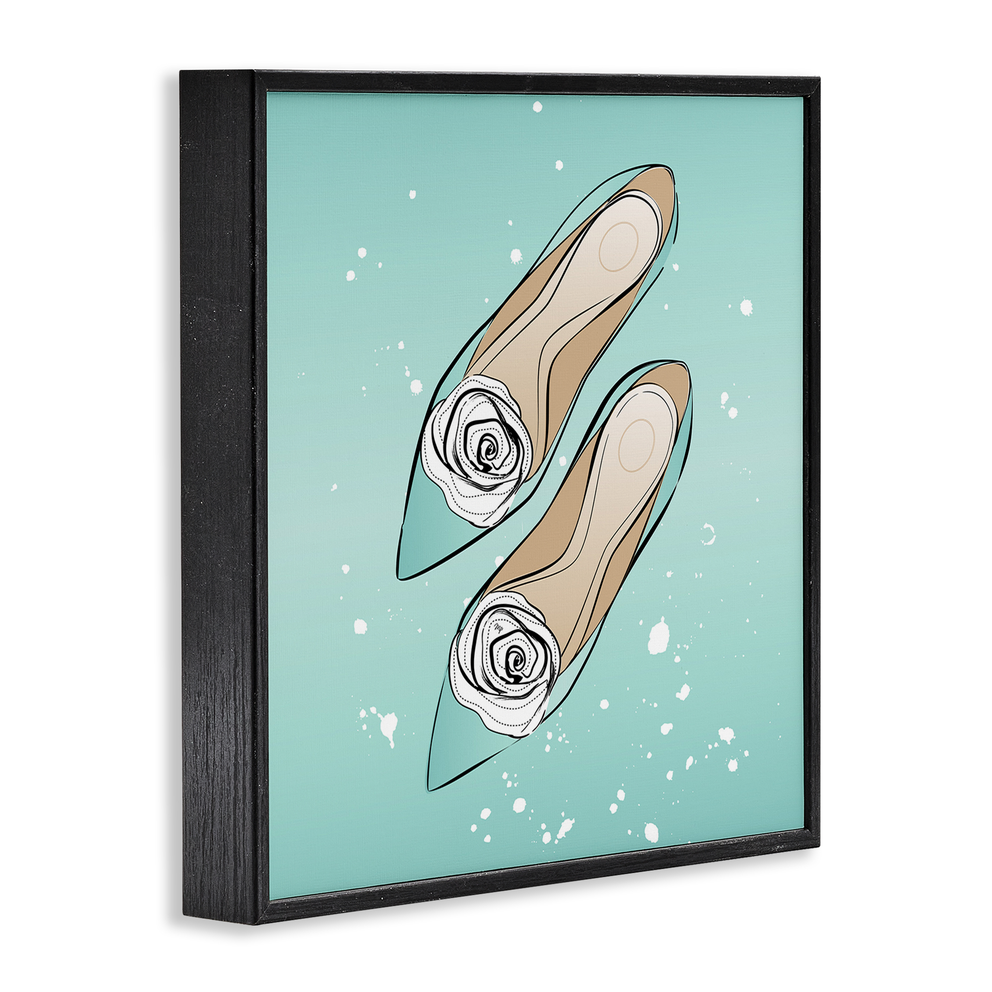 Stupell Industries Blue Shoes with Flowers Beauty & Fashion Painting Black Framed Art Print Wall Art, 12 x 12