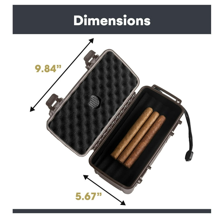 Waterproof & Rugged Cigar Travel Humidor Case - 15 Count, Crushproof,  Black, with Pack Box