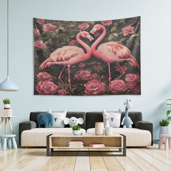 WOBOGO Ragged Pink Flamingos Tapestry 60×40in Home Living Room Bedroom Wall Hanging Ornaments