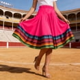 thumbnail image 2 of Bohemian Midi Skirts for Women Color Block Elastic Waist Flowy Mexican Summer Casual Hot Pink XXL, 2 of 4