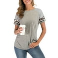 thumbnail image 4 of Women's Basic T Shirt Casual Short Sleeve Leopard Color Block Tunic Comfy Stripe Crewneck T Shirt Top  Elbow Sleeve T Shirts, 4 of 8
