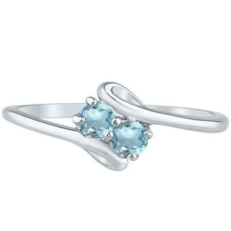 Cut Aquamarine Solitaire Ring - Round Cut Aquamarine 2 Stone Unique Custom Solitaire Ring Sterling Silver