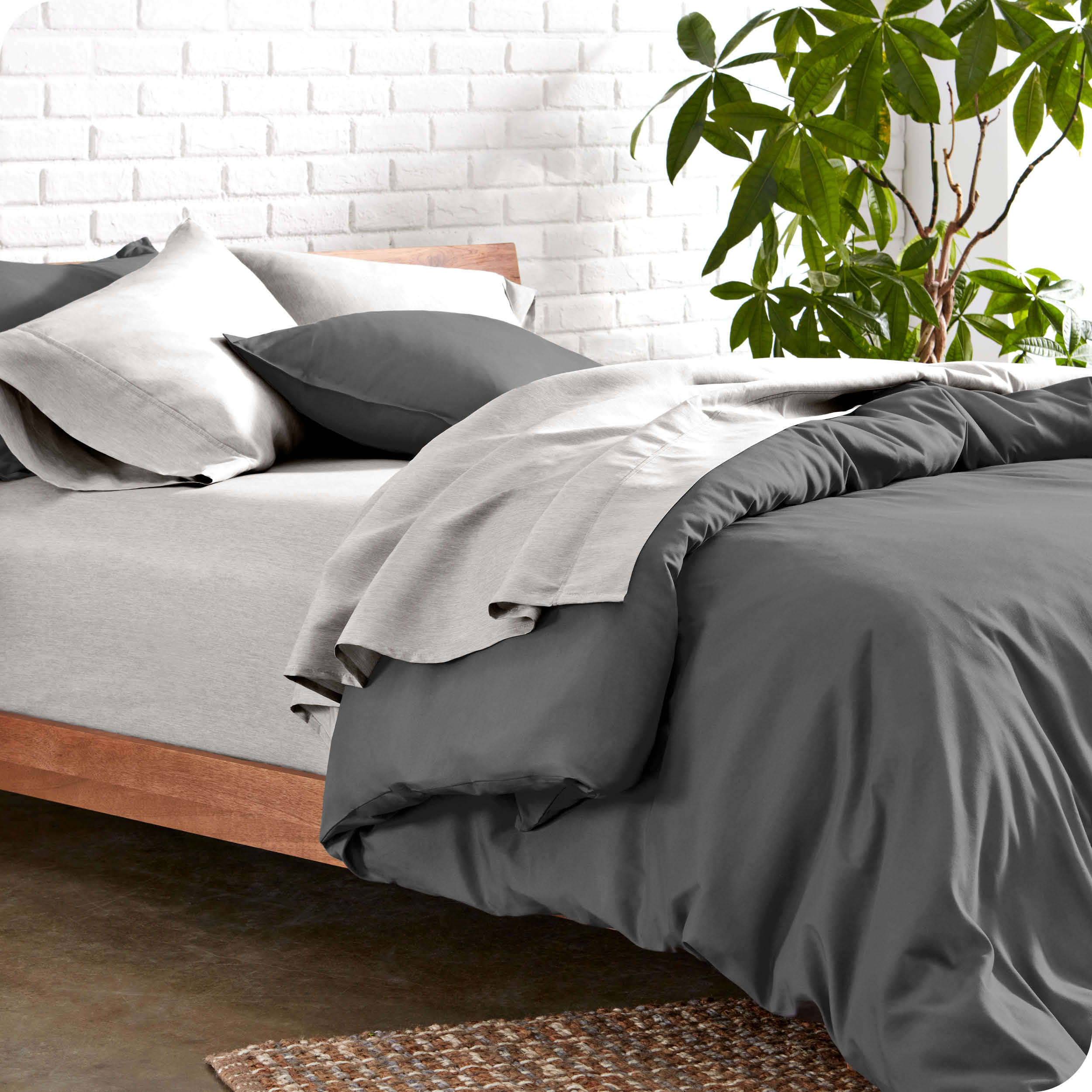 Bare Home Heathered Pewter Cationic Microfiber Sheet Set, Wrinkle Resistant, Deep Pocket, Twin XL