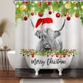 thumbnail image 2 of Christmas Highland Cow Shower Curtain, Christmas Tree Xmas Balls Shower Curtain for Bathroom, Winter Farmhouse Holiday Decor, Durable Waterproof Fabric,Red,-72"X72"inch, 2 of 4