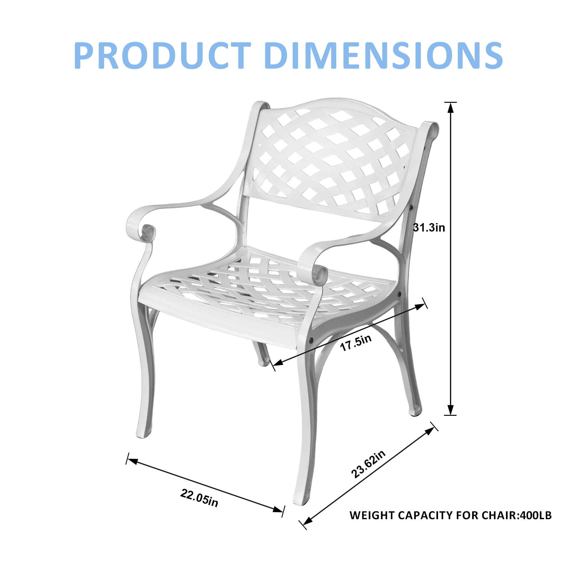 Patio Chairs Set 4 Pieces All Weather Bistro Dining Chair Set with Armrest, Cast Aluminum Outdoor Dining Chairs Set of 4 for Patio Furniture Outside Garden Deck, White