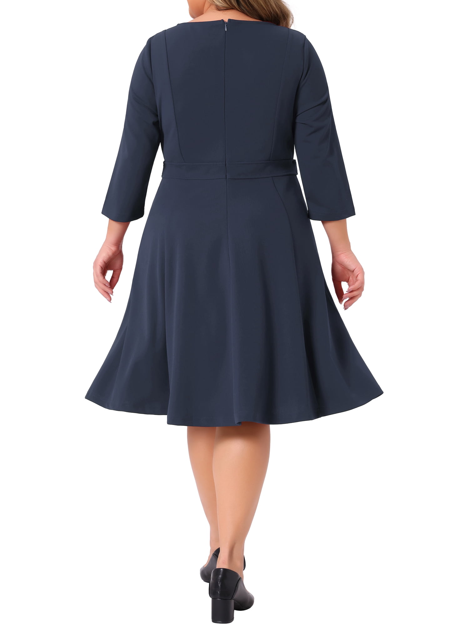 DARING DIVA Women's Plus 3/4 Sleeve Vintage Cocktail Dress 3X Navy Blue