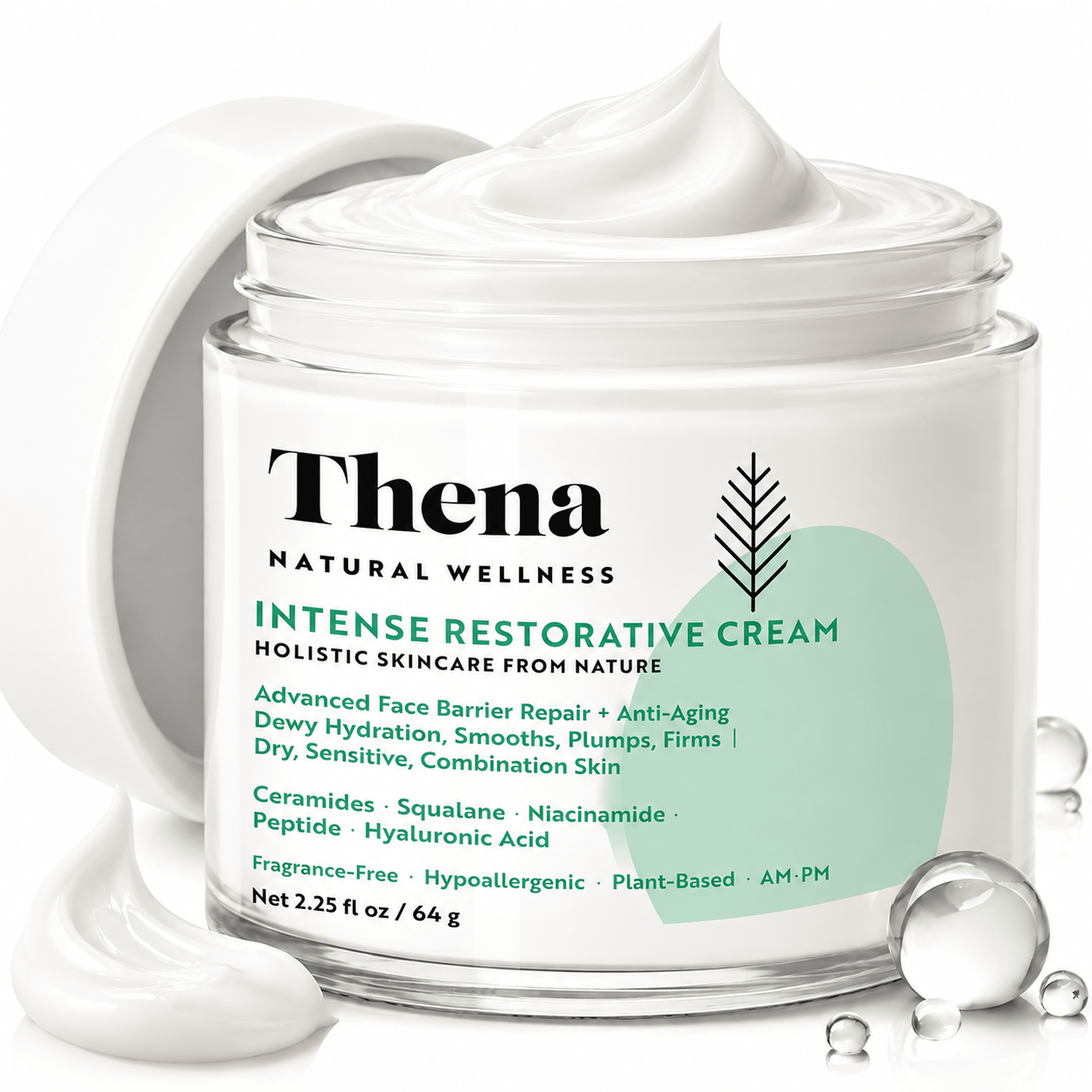 Thena Advanced Barrier Repair Face Cream for Dry Sensitive Skin with Ceramides, Niacinamide & Peptides, Daily Hydration & Soothing Recovery, Fragrance Free