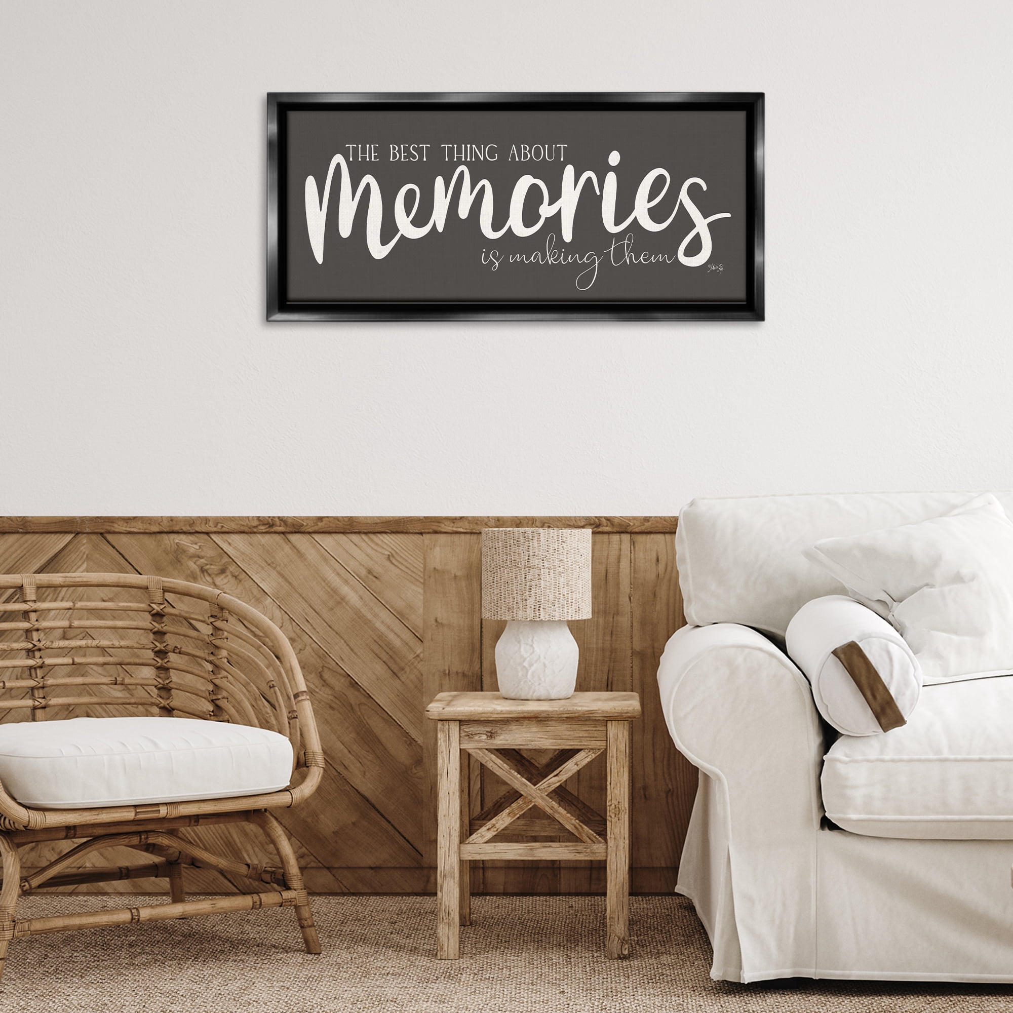 Stupell Industries Making Memories Sentiment Text & Numbers Painting Black Floater Framed Canvas Art Print Wall Art, 31 x 14