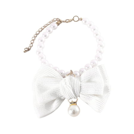 StarBay Pearl Pet Collar Adjustable Necklace Faux Crystal Bow Decoration Elegant Cat Dog Jewelry Accessory