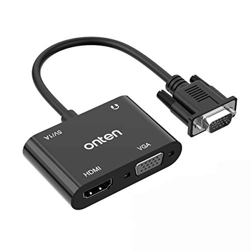 Laptop PC ONTEN VGA to HDMI Adapter Projector…Power Supply Desktop Adapter for Computer 1 in 2 Out Monitor 